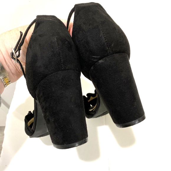 Unisa "Dian" dressy black faux suede high heel shoes ankle straps open toes 8M - Picture 6 of 10
